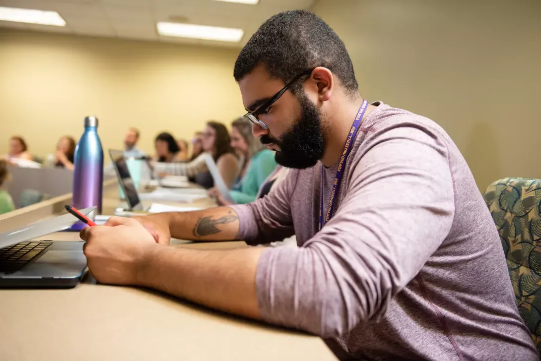 MFA student working on a writing project